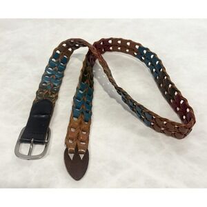 Vintage Braided Genuine Leather Belt Multicolor Boho Adjustable 36" Size Small